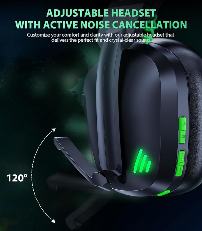 Vakedy HW11 Wireless Gaming Headset for PS5,PS4,PS4 Pro, Switch,Mac,Bluetooth 5.3 Gaming Headphones with Noise Canceling Mic,Gamer Headphones for PC,50Hr Battery (Black)