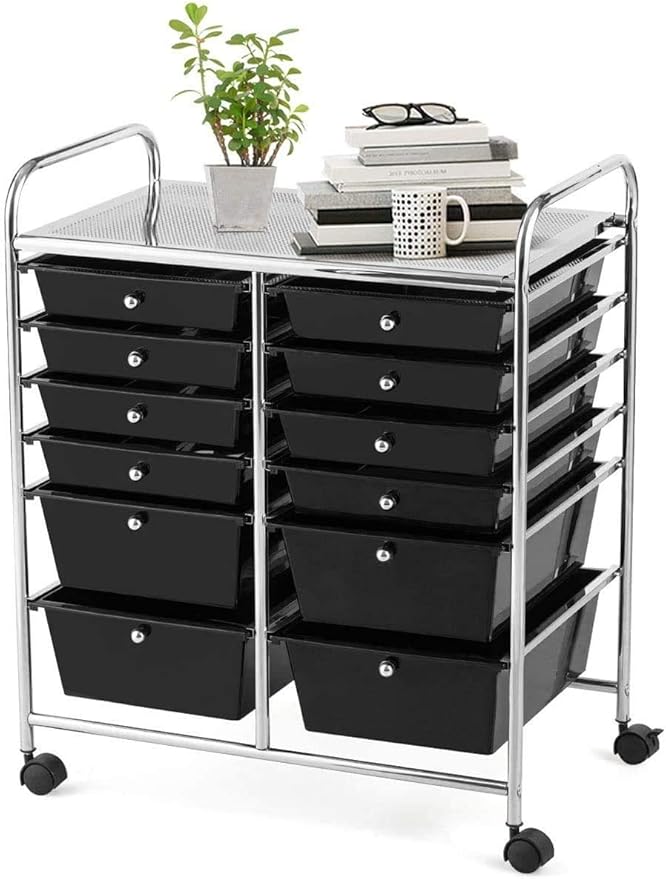 Moccha 12-Drawer Rolling Storage Cart - Utility Cart on Wheels with Lockable Casters for Craft Art Supply Paper Salon, Mobile Drawer Carts for Classroom Teacher School Office