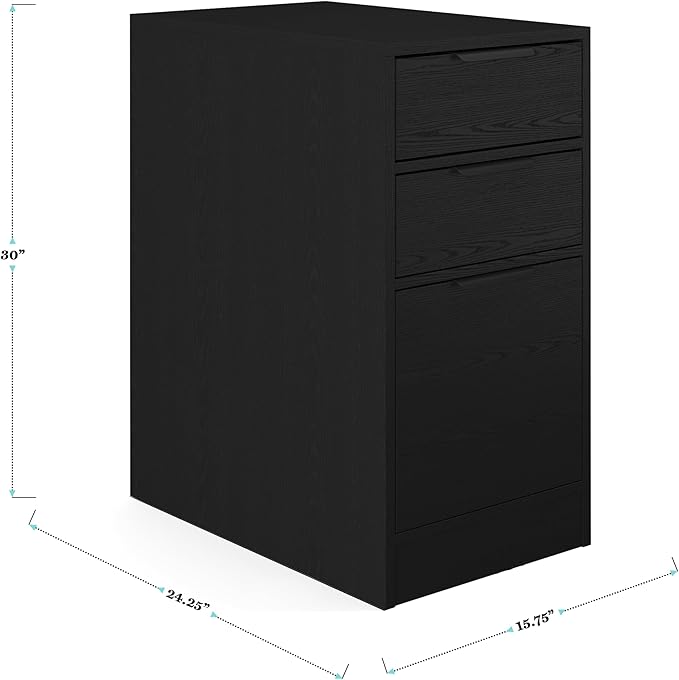 Martha Stewart Kayden Home Office Modular Desk with Drawer, 2 Tier Shelf, and File Cabinet in Black with Oil Rubbed Bronze Hardware