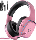 Gvyugke 2.4GHz Wireless Gaming Headsets for PS5, PS4, PC, Switch - Bluetooth 5.3 Gaming Headphones with Noise Canceling Mic, 7.1 Surround Sound, 70H Battery, Blue Lighting - Blush Pink