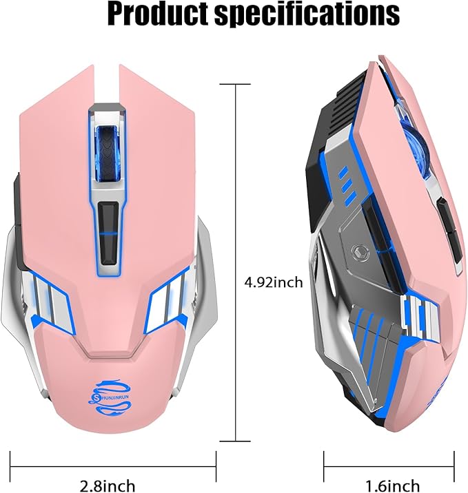 Wireless Mouse Bluetooth, Silent Rechargeable Multi-Device Mouse, BT5.0/3.0 and USB Cordless Computer Mice, RGB Light up Gaming Mice for Laptop PC Mac Macbook Air/Pro iPad Tablet Office Games -Pink