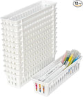 RAUVOLFIA 12 Pack Classroom Pencil Organizer Pencil Basket or Crayon Basket, Small Pencil Holder Tray for Kids Desks (White)