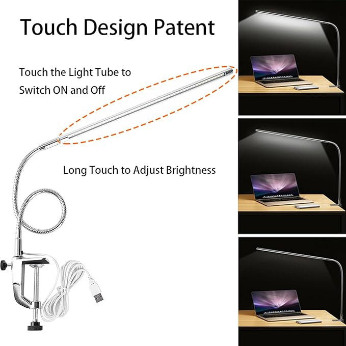 Brokimis Nail Desk Lamp with Clamp, New Upgrade 8-10W Dimmable LED 360° Flexible Gooseneck Nail Tech Table Desk Light for Manicure Reading Eyebrow Tattoo