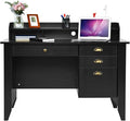 Catrimown Computer Desk with Drawers and Hutch, Vintage Wood Home Office Desk Writing Study Teens Student Desk PC Laptop Table, for Small Spaces, Black