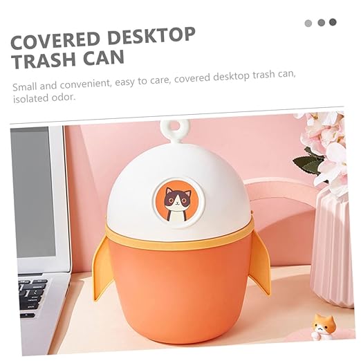 SOLUSTRE Cartoon Small Trash Bin Desktop Waste Paper Container Pp Material Odor Slim Trash Can Lid Desk Storage