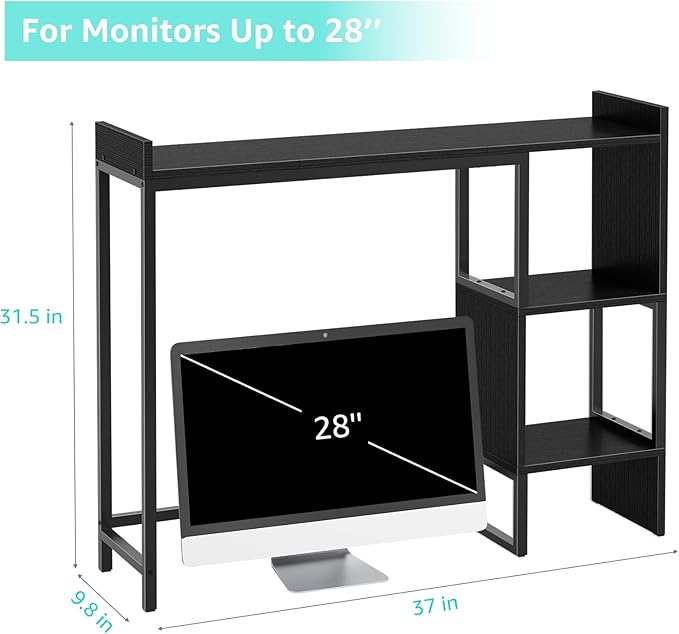 Desk Hutch Top Only Dorm - Desktop Shelf Bookshelf 38.6" Organizer White Shelves for Computer Dorm Office