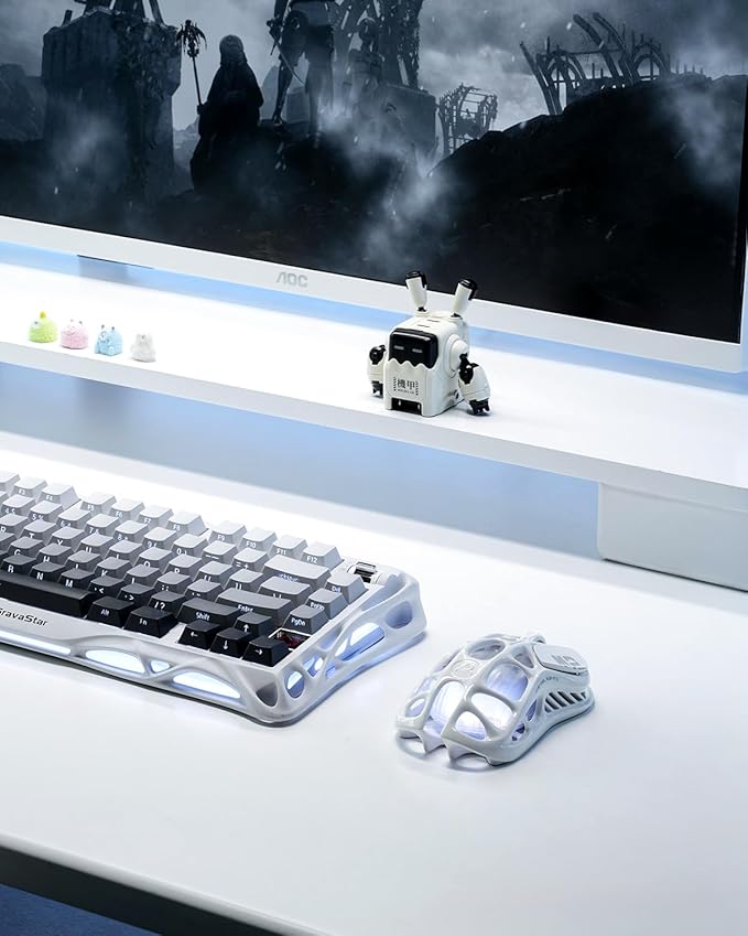 GravaStar Mercury M2 Wireless Gaming Mouse with 26,000 DPI, PAW3395DM Sensor -79g Lightweight Hollowed-Out Design -5 Programmable Buttons -5 Dynamic Lightsync RGB (White)