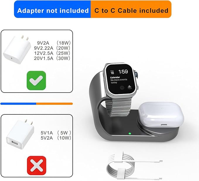 for Apple Watch Charger,Magnetic Fast Charging Dock Compatible with iWatch Series 11/Ultra/SE/10/9/8/7/6/5,for Apple Watch Airpod Charger Stand Holder,Watch Charging Station Cable(Gray)