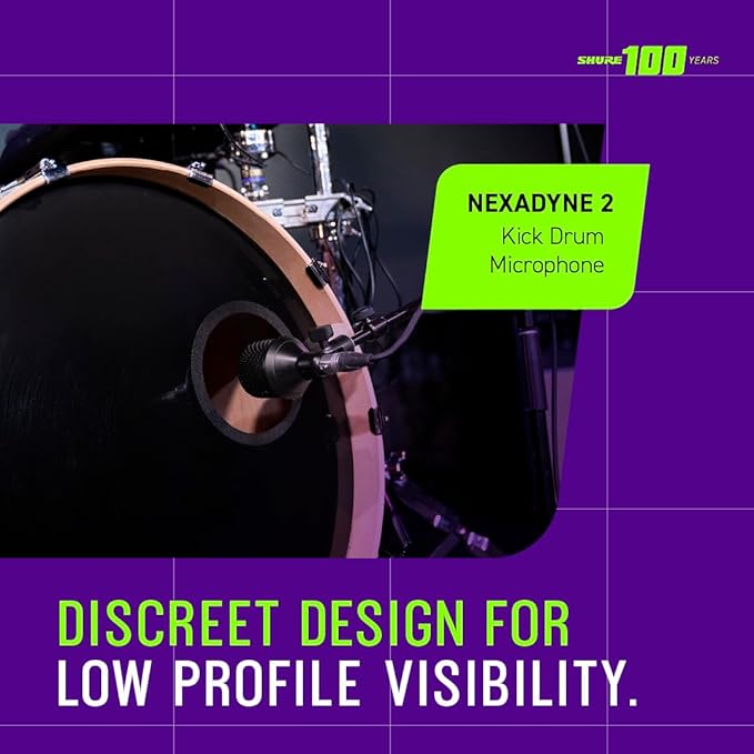 Shure Nexadyne 2 Kick Drum Microphone with Revonic Technology - Supercardioid Dynamic Mic for Pro Performance, Enhanced Frequency Range & Noise Reduction, Dual-Engine Transducers (NXN2)