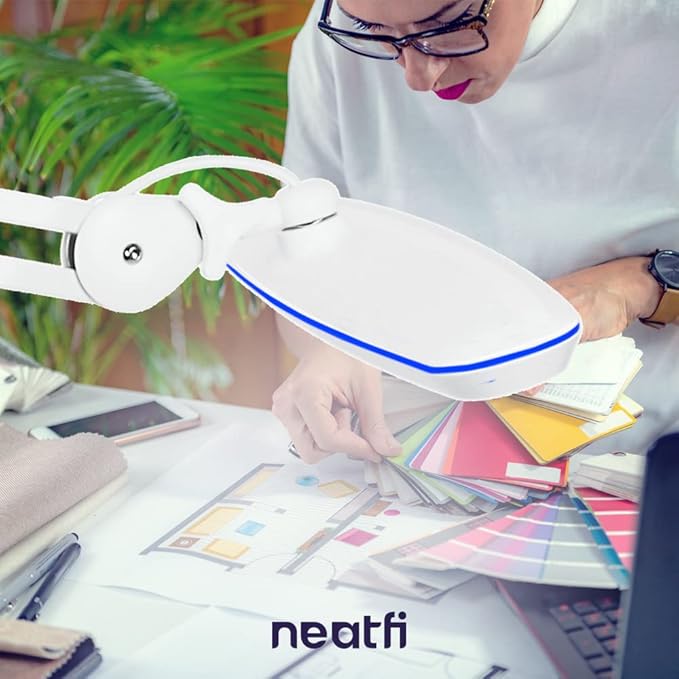 Neatfi XL 2,200 Lumens 24W LED Desk Lamp – 23” Wide Shade | Dimmable Eye-Caring Task Light | Adjustable Arm | Home Office, Study, Crafts & Nail Tech (White, Non-CCT with Clamp)