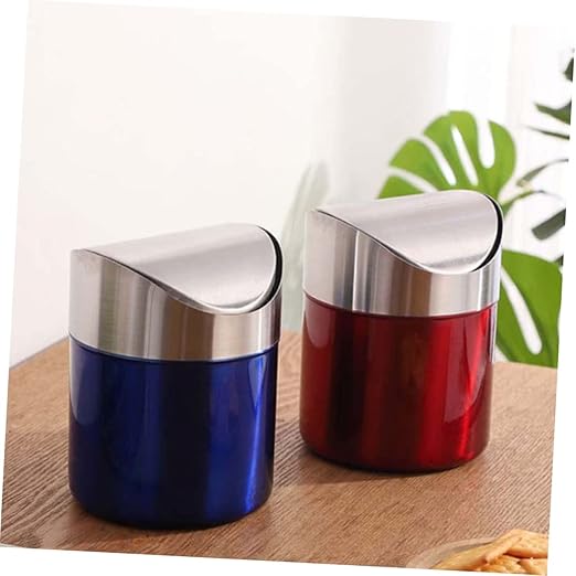 SOLUSTRE Desktop Trash Can Stainless Steel Garbage Can Compact Easy to Move for Bathroom Laundry Room Kitchen