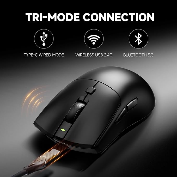 RAWM SH01PRO 8K Wireless Gaming Mouse, 55g Lightweight, PAW3950 30K DPI Optical Sensor, 8000 Polling Rate, Esports & FPS Gaming mice, Dual Receiver (1k USB Receiver and 8k dongle)