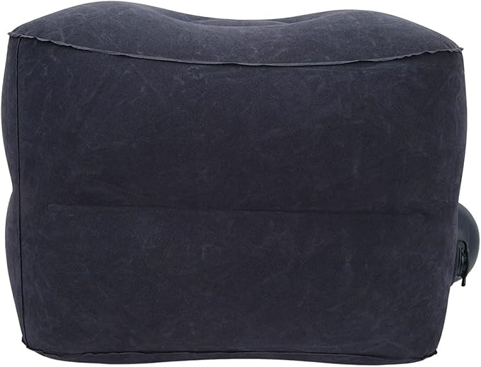 Foot Rest Pillow Inflatable Two Layer Single Air Valve PVC Flocking Portable Reducing Fatigue Airplane Foot Pillow for Office Home Travel (Dark Blue)