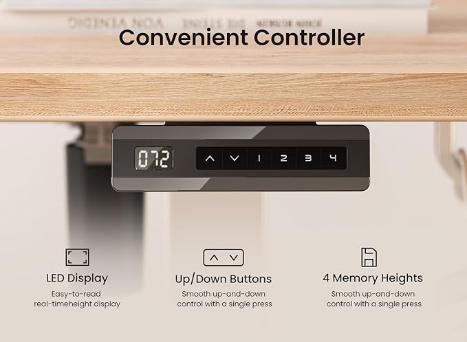 BANTI 63 × 28 Inches Standing Desk, Ergonomic, Electric Height Adjustable, Sit and Stand Up, Computer Desk with a Deeper Desktop, White Frame/Maple Top