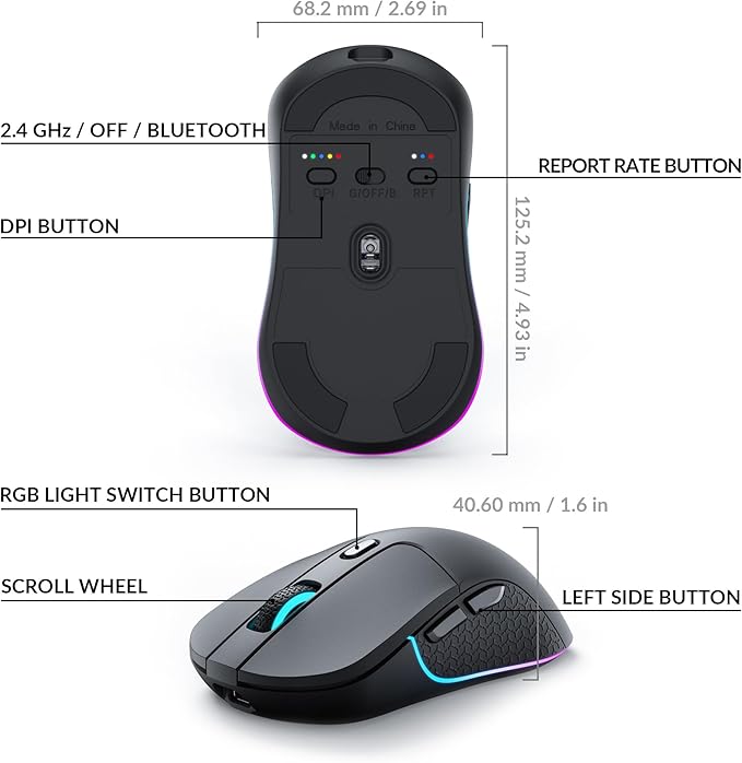 Keychron M3 Wireless Mouse, PAW3395 Sensor with Programmable Macro Button 26,000 DPI Supports 2.4 GHz/Bluetooth 5.1, 79g Ultra-Light Ergonomic Design Up to 70 Hours Using for PC Mac Laptop - Black