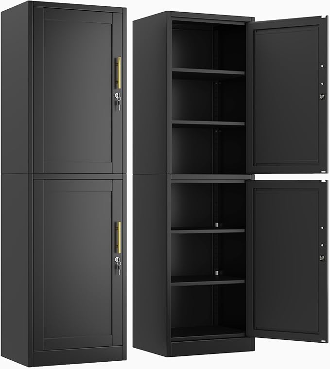 Ckzbx Metal Locker Tall Narrow Storage Cabinet, 67" H Locking Tool File Cabinets Snack Locker Organizer for School Classroom,Bedroom,Gym Home Office,Entryway and Hallway (20" W 2Door Black)