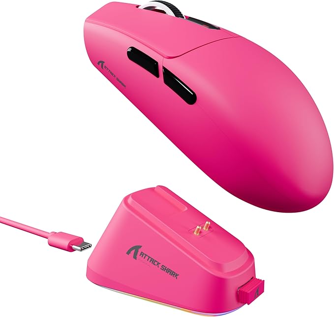 ATTACK SHARK G3 Pro Wireless Gaming Mouse with Magnetic Charging Dock,PixArt PAW3311 Gaming Sensor,BT/2.4G Wireless/Wired Gaming Mouse,25000 DPI,59g Superlight Gamer Mice for PC/Win/PS/Mac(Rose)