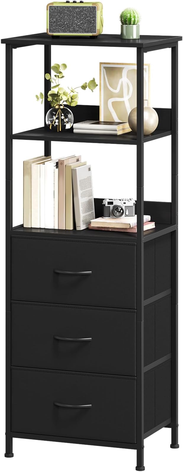 Somdot 5 Tier Bookshelf with Drawer, Tall Bookcase with Shelves, Bookshelf Desktop Organizer, Display Standing Shelf Units for Living Room, Bedroom, Study Room,Black