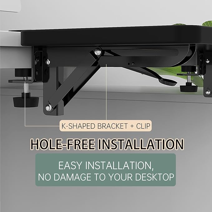 OUGIC Ergonomics Desk Extender Tray, 11.8"x5.9" Punch-Free Clamp on, Foldable Keyboard Drawer Tray, Table Mount Arm Wrist Rest Shelf, Computer Elbow Arm Support