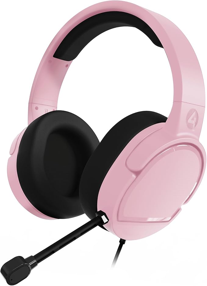 4Gamers Panther Wave - Over Ear Gaming Headset Compatible with PS4/PS5, Xbox, Switch, PC with Flexible Mic, 3.5mm Jack, 1.5m Cable, Lightweight, Comfortable and Durable (Blush)