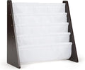 Humble Crew 4-Tier Kids Bookshelf, Espresso Wood/White - Premium Book Shelf for Kids Rooms with Four Deep Pockets - Toddler Sling Book Rack with Deep Sleeves, Nursery Bookcase Organizer