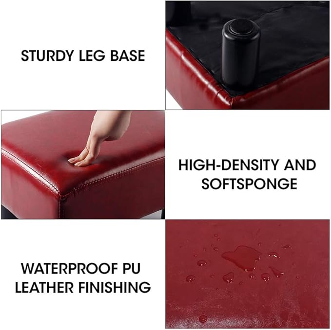 SCRIPTRACT 16" Small Footstool PU Leather Ottoman Footrest Modern Home Living Room Bedroom Rectangular Stool with Padded Seat (Red)