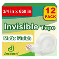 Tape, Invisible Tape Rolls with 12 Dispensers, Home Office Supplies and Back to School Supplies for College and Classrooms, Matte Finish, 3/4 in x 650 in