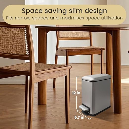 Small Bathroom Trash Can with Lid, Trash Can with Removable Liner, Soft Close lid & Step Pedal, Stainless Steel Trash Bin for Bathroom,Bedroom,Home Office (Grey, 1.3 Gallon)