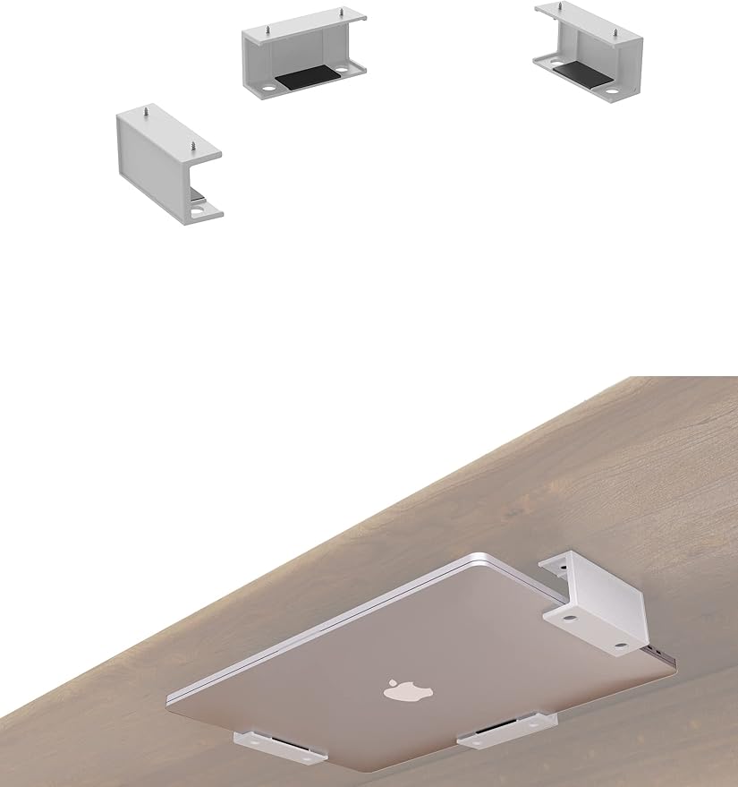 Under Desk Laptop Mount Under Desk Laptop Drawer with Adhesive & Screw Fit for Macbooks, Keyboard, Routers, Modems, Cable Box, Network Switch and More (White)
