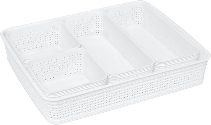 Simplify 5 Piece Organizing Set | Multiple Size Bins | Multipurpose | Office | Desk | Dorm | Bathroom | Storage Basket | Small Items | Accessories | White