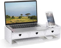 Tofficu Computer Monitor Stand Riser with 3 Drawers - Desktop Organizer with Phone Holder, White Desk Shelf for Laptop, Office Supplies & Workspace Storage