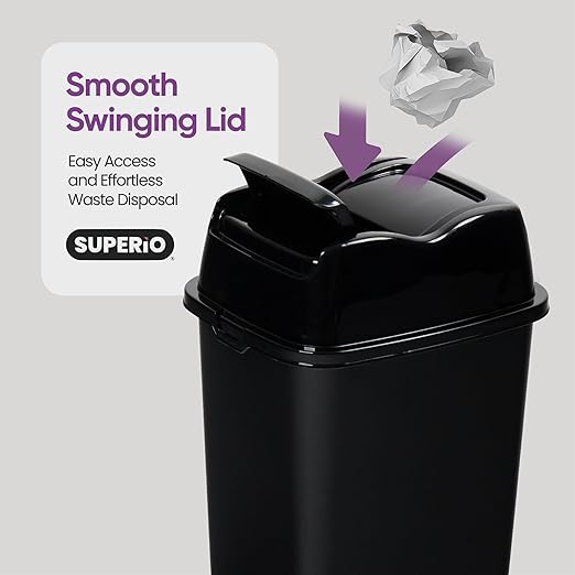 Garbage Cans with Swing Top-Split Lids, 2 Pack | Small Trash Cans with Lids | Durable Plastic | Slim & Sturdy Trash Bins | Fingerprint Resistant | 1.25 Gallon / 5 qt / 5 L - Black | Superio Brand