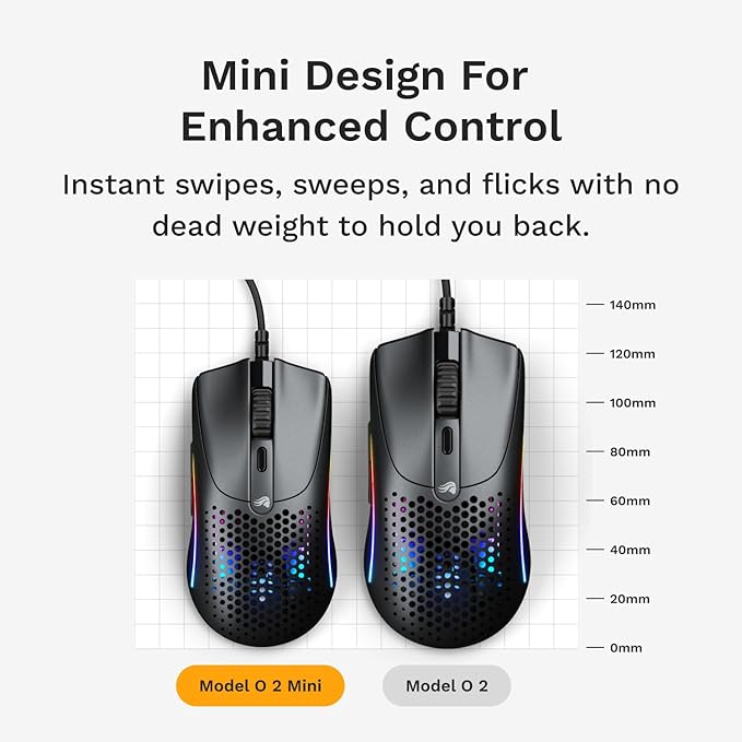 Glorious Gaming - Superlight Wired PC Gaming Mouse with Honeycomb Shell, 6 Programmable Buttons, RGB Lighting & PTFE Skates - Model O 2 Mini, Matte Black