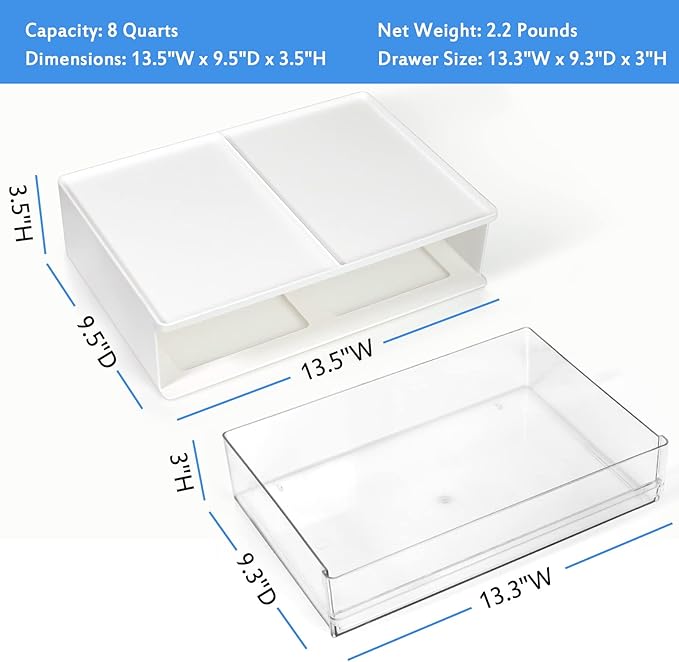 Harhana Printer Paper Holder Desk Organizer with Drawer, Stackable Desktop Storage Drawers 13.5 inch Wide - Pearl White (1 PCS)