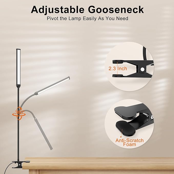 Mojimdo Desk Lamp with Remote, 3 Color & 5 Brightness & 77LED Dimmable Reading Lamp, 15.7'' Flexible Gooseneck Clamp Lamp, Eye-Caring Clip on Light with Adapter for Reading Study Workbench Drafting