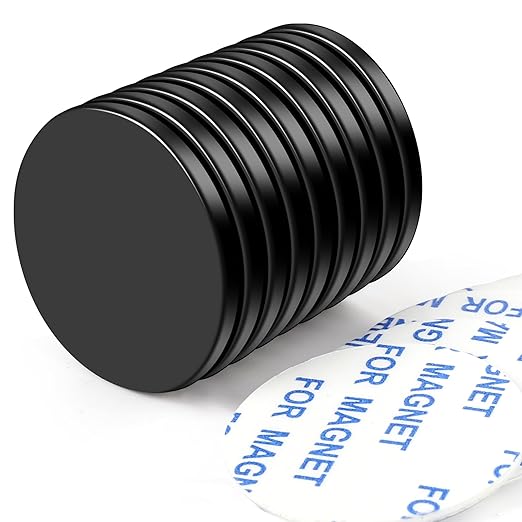 LOVIMAG Waterproof Strong Rare Earth Magnets,Super Strong Neodymium Disc Magnets with Epoxy Coating and Double-Sided Adhesive for Fridge, Scientific, Craft,Office etc, 1.26 inchx1/8 inch-Pack of 9