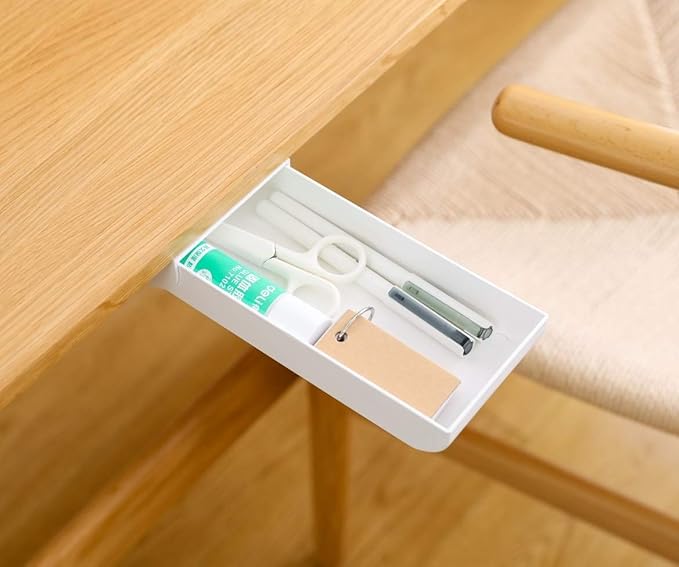 Drawer Pencil Tray Self-Adhesive Pop-Up Hidden Desktop Organizer Paste drawer-type storage pen box under the table Hidden paste pen barrel office stationery sundries storage box (white)