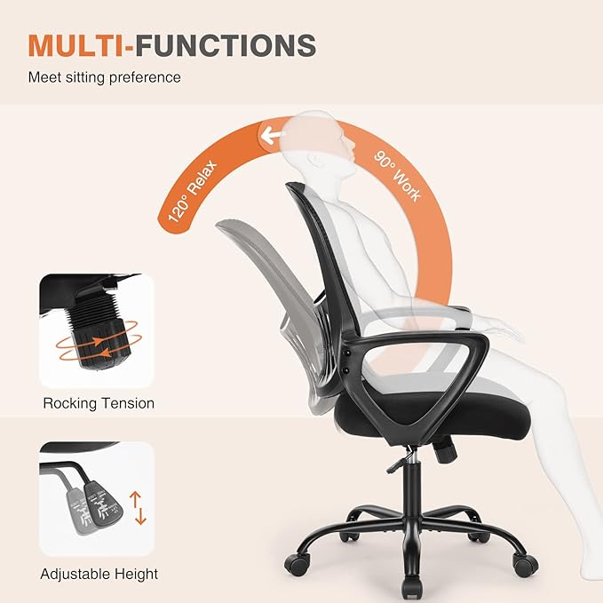 GIA 40'' Home Office Desk and Office Chair Set,Compact Writing Desk with 2-Tier Storage Drawers, Black Wood Computer Desk and Mesh Chair with Fixed Armrests and Soft Foam Seat Cushion for Small Spaces
