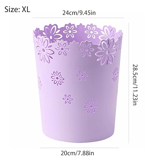 Simple Cute Wastebasket Hollow Flower Shape Plastic Lidless Wastepaper Baskets Trash Can 3.6 Gallons Garbage can (Purple, XL)