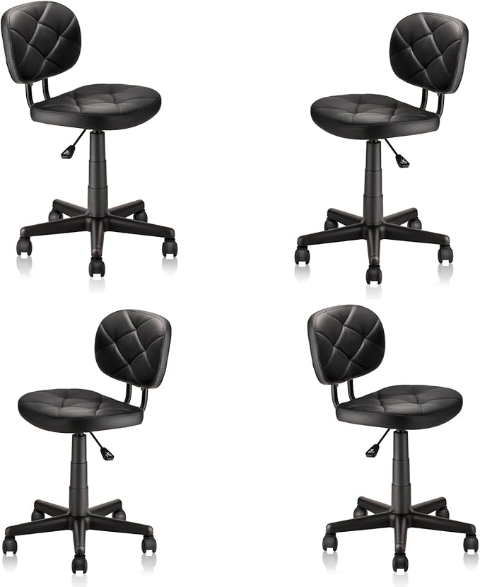 KLASIKA Rolling Stool Chair with PU Leather Backrest and Adjustable Height for Computer Home Standing Desk 4 Pack