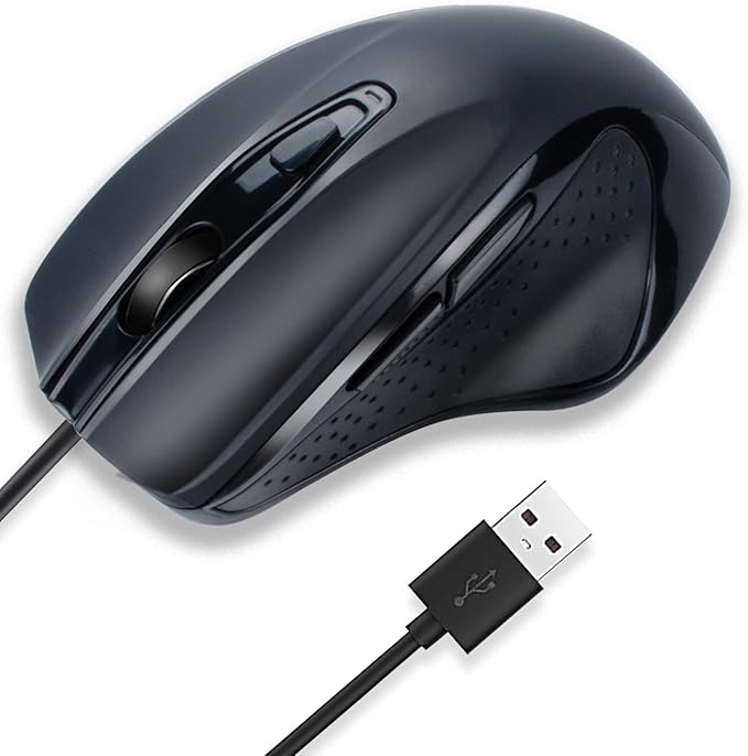 USB Wired Mouse, Large Size Ergonomic Gaming and Office Mouse with 6 Buttons, 4 Level DPI Adjustable, Page Down& UP Button, 1.5 Meters Cable for MacBook, Windows Laptop(Black)