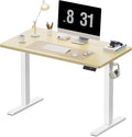 WALKINGDESK 40x24 Inches Height Adjustable Electric Standing Desk with 2 Hooks for Home Office, Ergonomic Sit Stand up Desk with Splice Board, Oak