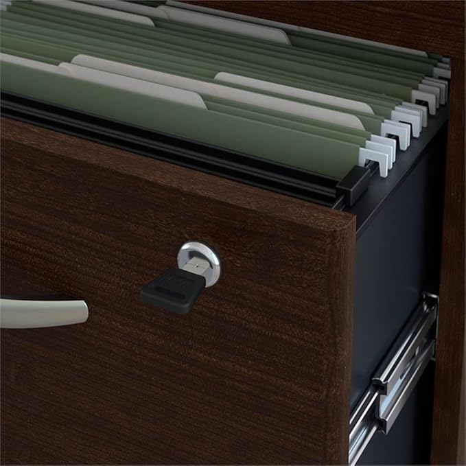 Bush Business Furniture Series C 60W x 43D Left Hand 3 Position Sit to Stand L Shaped Desk with Mobile File Cabinet in Mocha Cherry