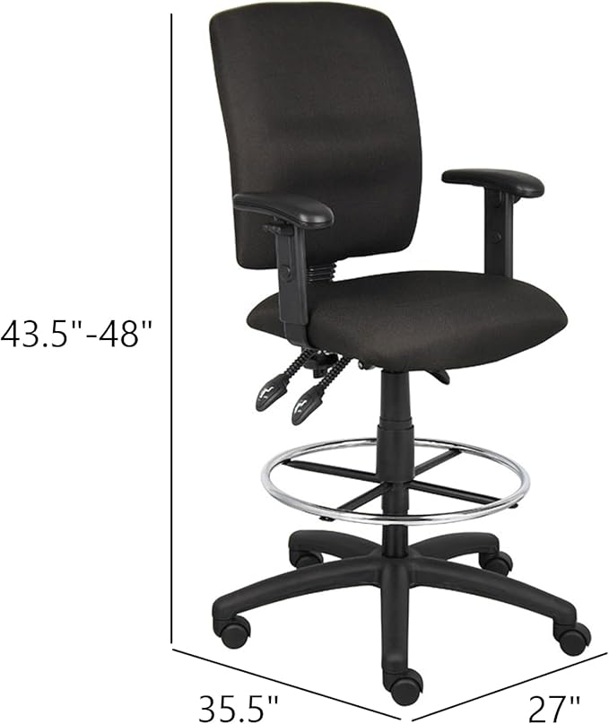 Benzara Jea Drafting Stool, Seat Tilt Lock, Adjustable Arms, Black Crepe