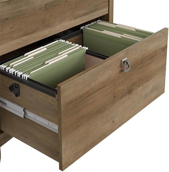 Pemberly Row Office Set, Desk with Hutch, Storage Cabinet & 5-Shelf Bookcase, Engineered Wood, Reclaimed Pine Finish, Compact Workspace Furniture for Home Office