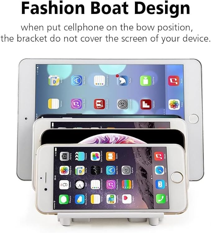 Adjustable Phone Stand Holder Dock Mobile Phone Tablet Organizer Multi Device Universal Desktop Stand Rack for iPhone Samsung Kindle Fire Tablet and Most Electronics Devices-No Charging Port (S-White)
