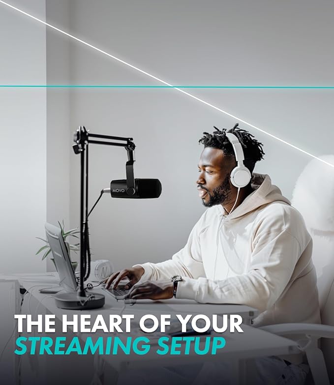 Movo UM6 Dynamic Podcast Microphone with Built-in GainCast Preamp - XLR and USB C Outputs - Studio Mic for Gaming, Podcasting, Streaming, Vocals, Computers, and Content Creation