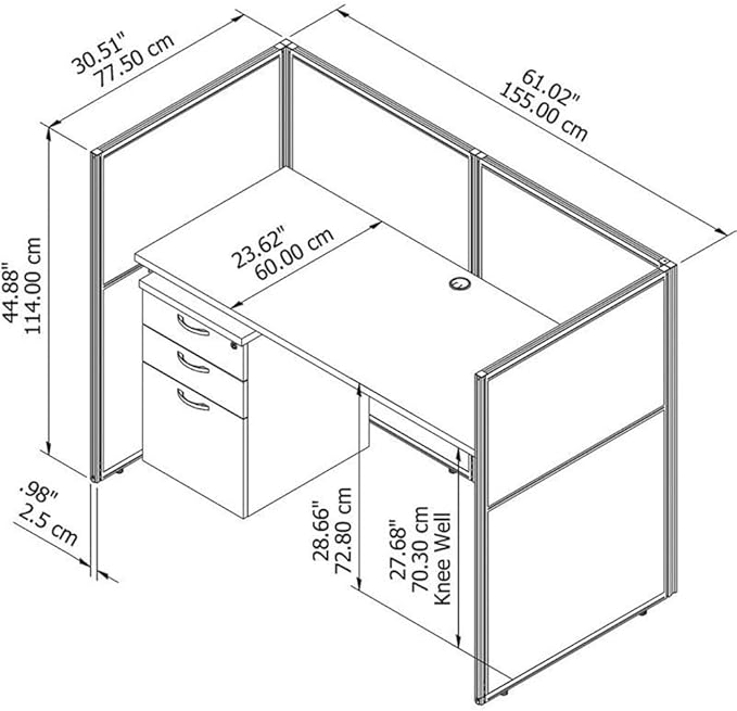 Bush Business Furniture Easy Office 60W Cubicle Desk with File Cabinet and 45H Closed Panels Workstation in Pure White