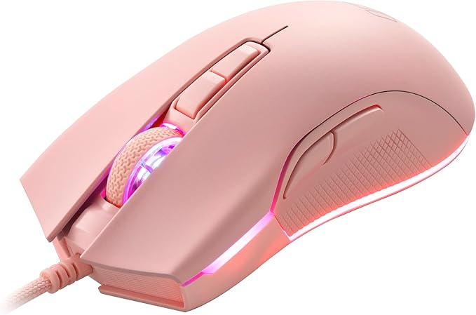 i-rocks M31E RGB Wired Gaming Mouse : 6400 DPI Optical Sensor - 60 Million Click lifespans - Compatible Software - 7 Programmable Buttons - Peach Pink