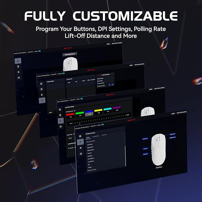 MAMBASNAKE M4 Ultra-Light Wireless Gaming Mouse 52g, 24000 DPI PAW3311 Optical Sensor,2.4G/BT/Wired Ergonomic Computer Mice, RGB Lighting,400mAh Battery, Programmable Mouse for PC/Win/MAC-White
